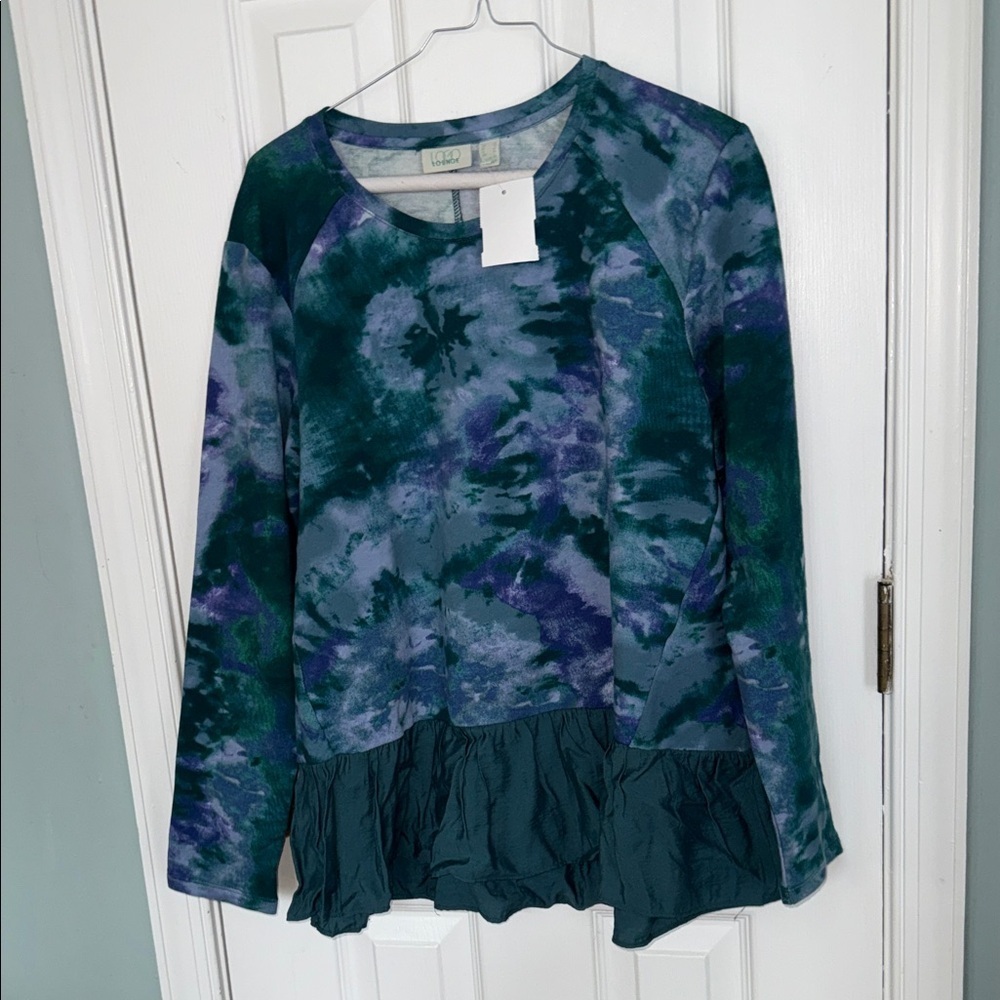 Logo Lounge Teal & Purple Tie-Dye Peplum Long-Sleeve Sweatshirt